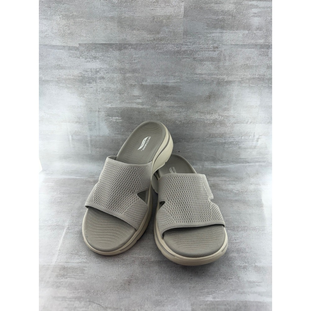 Skechers Arch Fit Sunshine Luxe Taupe Wedge Slide Sandals 140865 Women Sz 9